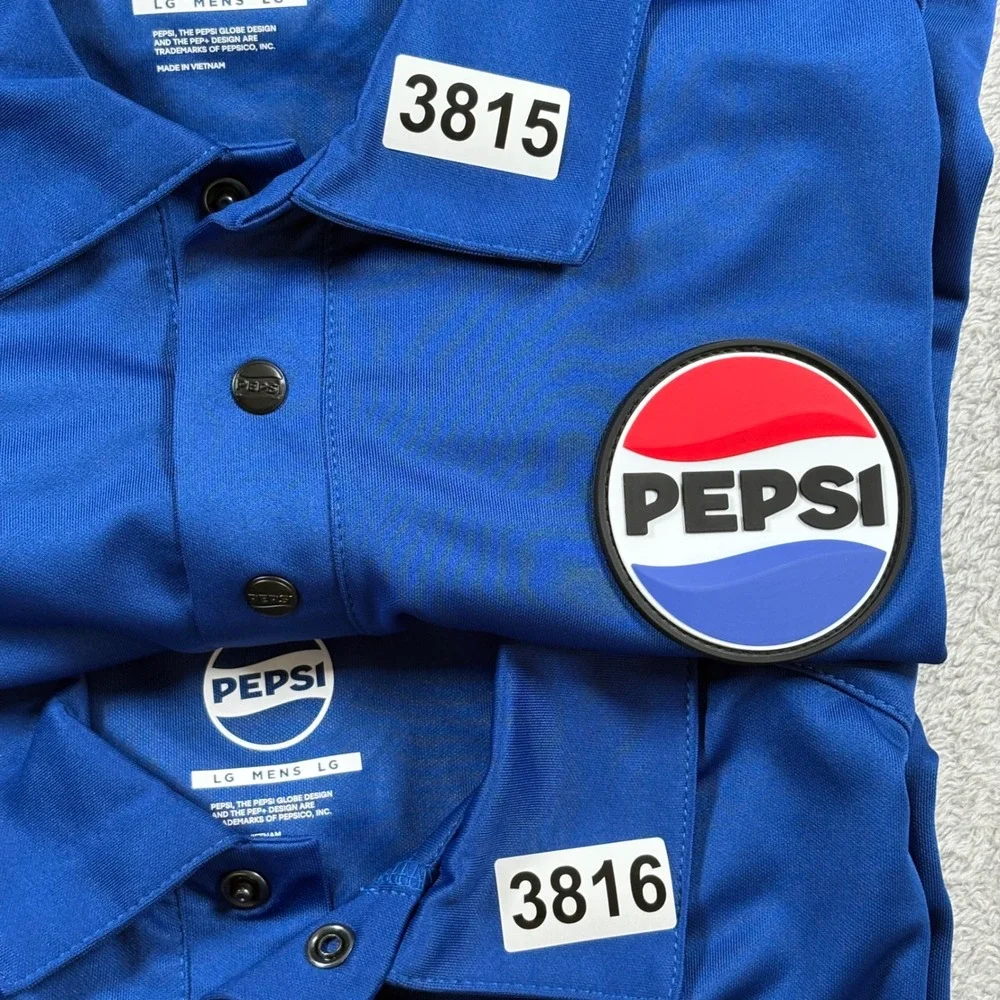 PEPSI PVC Logo Patch Employee Performance Polo Blue Work Uniform Mens Large - Picture 10 of 10
